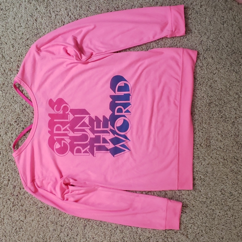 Hot Pink, Xersion "Girls Run The World" graphic, long sleeve tee Size L/14